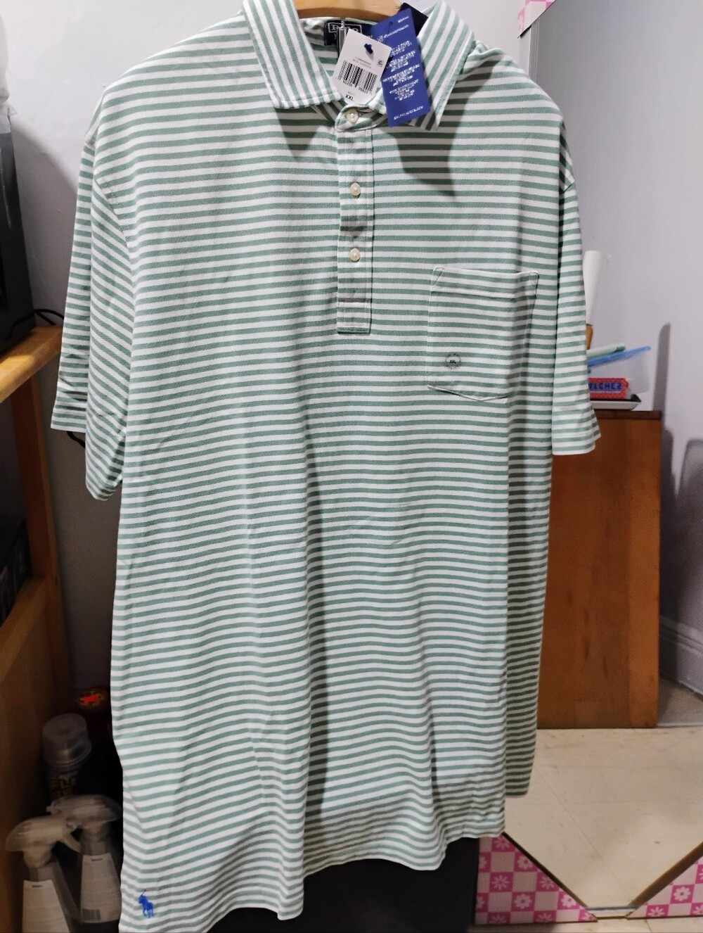 Men's Ralph Lauren Polo Shirt Green & White Stripes Size: XXL NWT